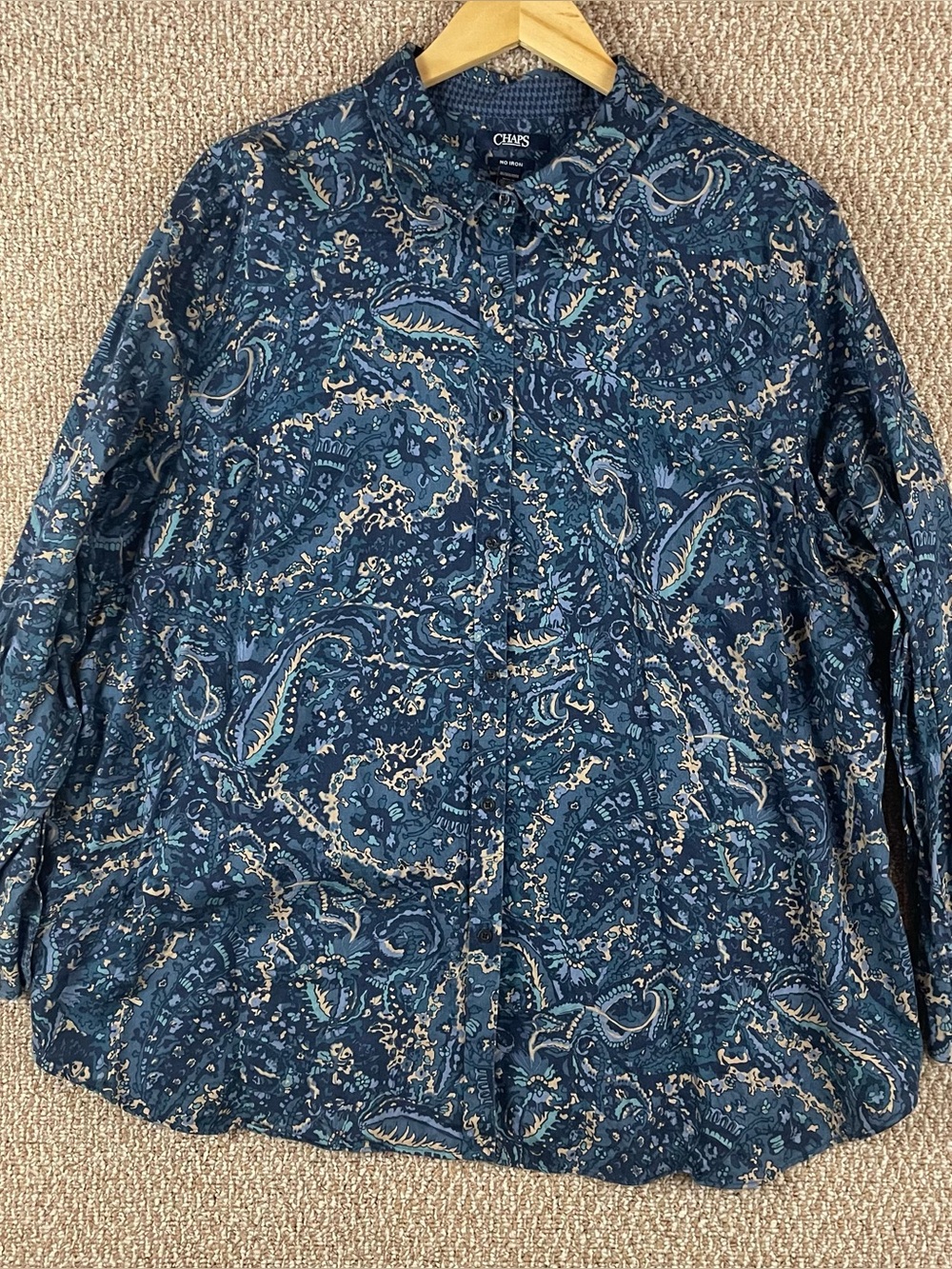 Chaps No Iron Shirt Womens 3X Paisley Houndstooth Long Sleeve Button-Up T325